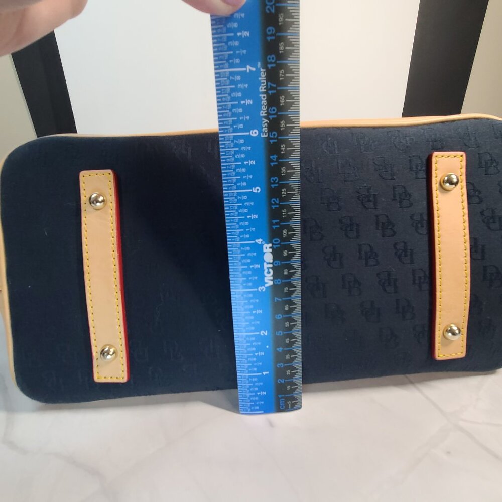 Dooney & Bourke Logo Shoulder Handbag BLACK Canvas Tan Leather Large Tote - Picture 11 of 16